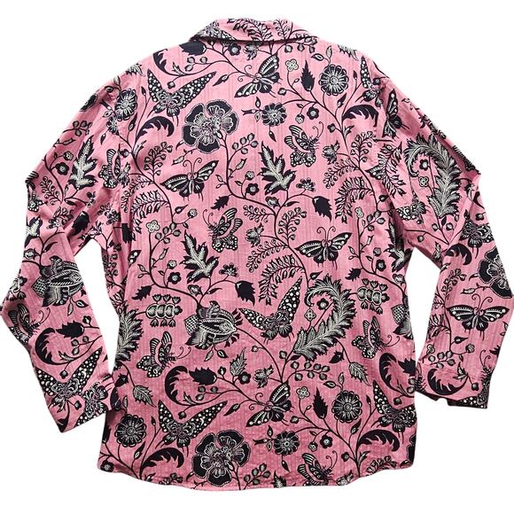 INC International Concepts XXL Pink Black Long Sleeve Floral Butterfly Shirt - Picture 5 of 8